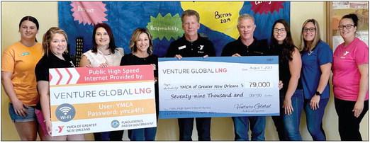 Pictured for the check presentation are members of the YMCA of Greater New Orleans: Kelsi Roark, Kasey Barthelemy, Ashley Lincoln, Louis Ogle, Jennifer Sanger and Sarah Spinney; and Venture Global: Amanda Hemstreet, Charlie Burt and Bailey Thibodeaux.