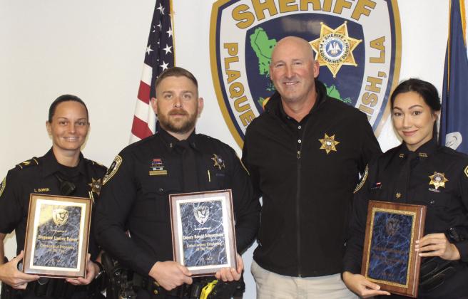On December 11, 2023, Sheriff Jerry Turlich presented the Employees of the Year awards for the 2022 - 2023 fiscal year to Deputy Ronald Scheuermann (Enforcement), Deputy Alexis Pathumanond (Administration), and Sergeant Lauren Bower (Corrections). Join Sheriff Gerald A. Turlich, Jr. and all the men and women with PPSO with congratulating these award recipients for a job welldone. Pictured, from left: Sergeant Lauren Bower, Deputy Ronald Scheuermann, Sheriff Jerry Turlich and Deputy Alexis Pathumanond.