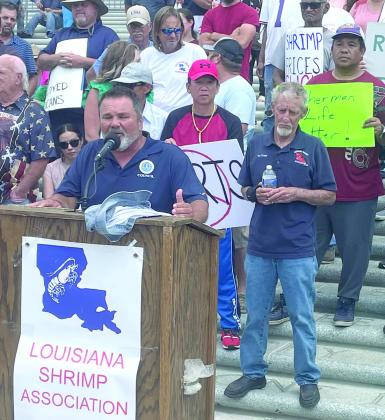 St. Bernard council member for District E and commercial fisherman Fred Everhardt speaks at Shrimpers rally. Photos by Justin Walton