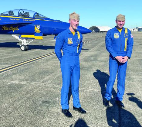 Blue Angels pilots Lieutenant Commander Brian Vaught and Lieutenant Connor O’Donnell visit the Belle Chasse Naval Air Station. Photos by Justin Walton