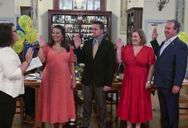 Plaquemines Parish Clerk of Court Kim Turlich Vaughan swears in some of the new 2022-2023 officers/directors of the Rotary Club of Belle Chasse. Pictured, from left: Kim Turlich Vaughan, Eden Tesvich, Tray Ansardi, Nancy Taylor and Josh Byram.