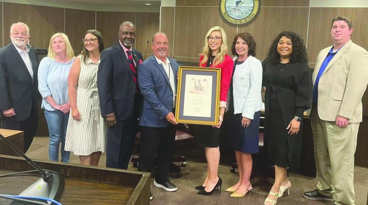 During the July 10 Plaquemines Parish council meeting, LED representative Pat Witty presented a certificate of achievement to PPG Economic Development Director Kelly DiMarco and the Economic Development Steering Committee in honor of their hard work and dedication.
