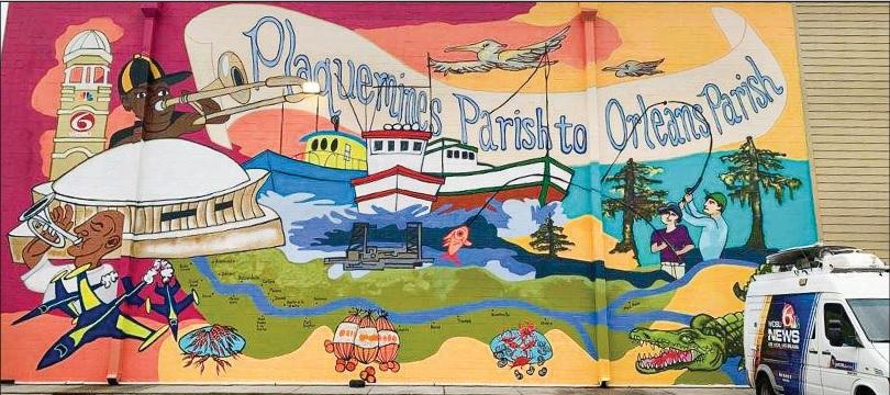 Mural Depicting Plaquemines' Connection to New Orleans Goes Up on WDSU Building