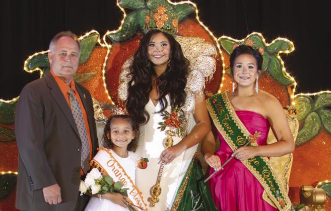 From left to right: 2025 Orange King Keith Hinkley, Orange Blossom Mia Brown, Orange Queen Kristin Nash, and Teen Queen Emmie Gondrella. Photo by Tracy Newby