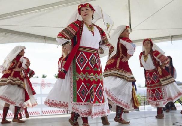 Dance group gives performance of traditional Croatian dance.