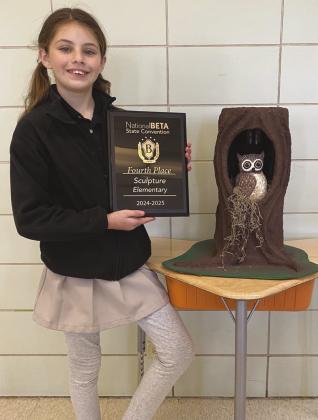 Abigail Easley placed fourth in sculpture in visual arts elementary division.