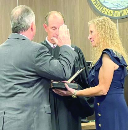 Plaquemines Parish Keith Hinkley was officially sworn into office by Louisiana Supreme Court Chief Justice John Weimer on Tuesday, January 3. Pictured by Hinkley’s side is his wife, Sharon.
