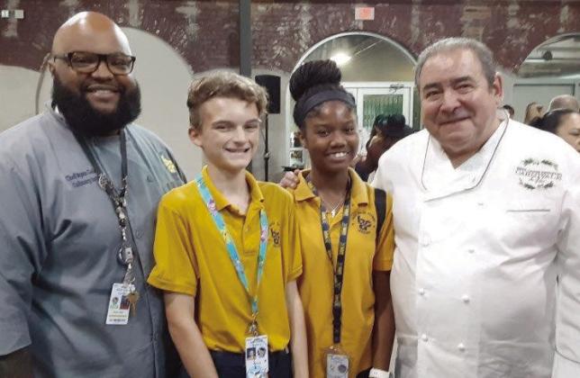 Pictured, from left: Chef Ryan Galle, Patrick Fahey, Lacey Moore and Emeril Lagasse.