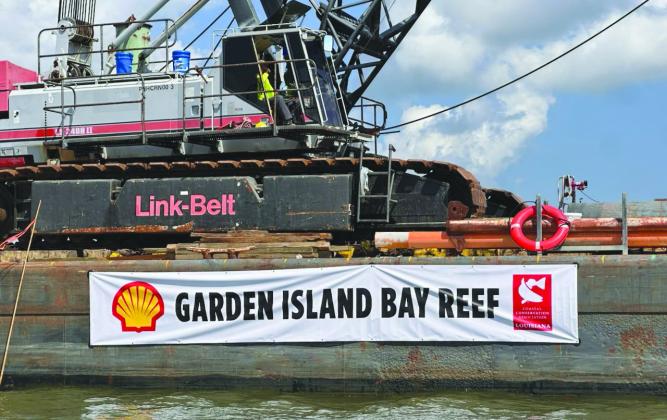 CCA Louisiana completed its 70th artificial reef on September 15th in Garden Island Bay. Photo from Collin Oubre (CCA Louisiana) and Danos.