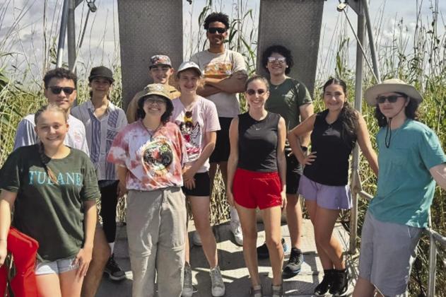 Campers at the mouth of the Mississippi measuring water quality and Rosea Cane. Pictured left to right: Tatiana Cabrera, Norman Morales, Sara Wingrove, Plaquemines Parish 4-H Agent Lou Duplantier, Joseph Suberville, Kelsey Hambrice, Kristion Thomas, St. Bernard Parish 4-H Agent Gabrielle Guerra, Christian Miller, Kathryn Dinet, and Grin Touchet.