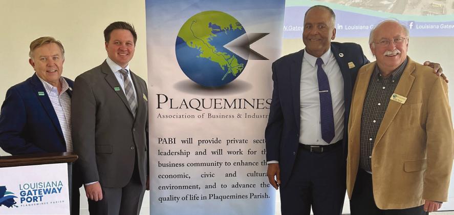 The Plaquemines Association of Business and Industry PABI held its annual State of the Port Address from Port Executive Director Charles Tillotson, who highlighted achievements over the past year. From left is PABI Governmental Relations Chair Dale Benoit, 2025 PABI Chair Tray Ansardi, Tillotson, and PABI Executive Director Bobby Thomas.