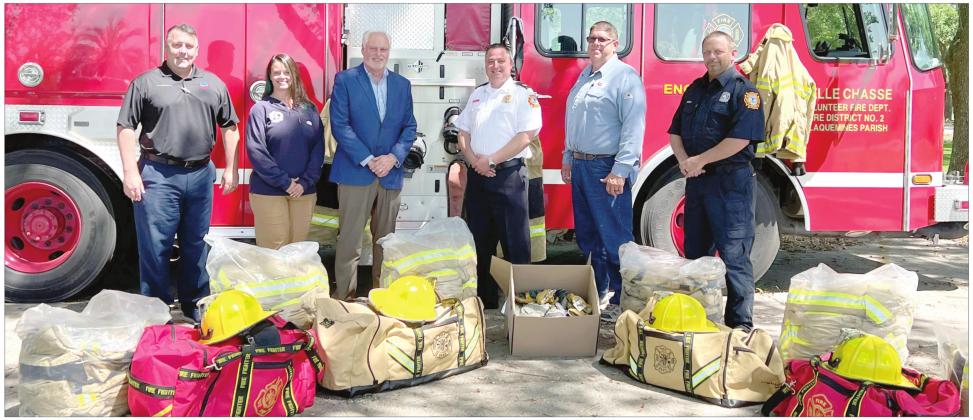 Pictured, from left: Philip Taylor (Regional Manager at Chevron), Janelle DeCourcey (Safety and Security Team Lead at Chevron), Plaquemines Parish President Kirk Lepine, Jonathan Butcher (Plaquemines Parish Superintendent of Fire), Jeremy Floyd (Fire Chief at Chevron), and Richard Croop (Plaquemines Parish Fire Department Operator).