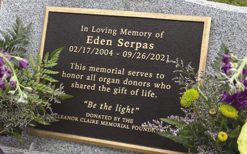 The Elleanore Claire Memorial Foundation donated a memorial plaque to honor Eden and other pediatric organ donations.