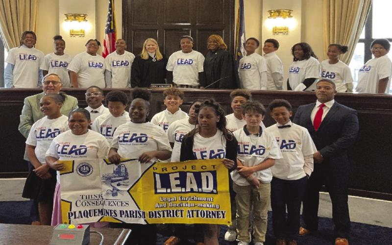 SPES students with Charles J. Ballay, District Attorney, Avery Riley, District Attorney, Judge Joy Lobrano and Justice of the Peace Brenda Hymes.