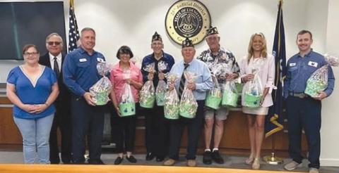 From left: Sheryl Ruiz (volunteer), District Attorney Charles Ballay, Eric Christian (Chevron Veteran Employee Network, Rae Riley, David Mallaun (Post 329 member), Commander John Richardson, 2nd Vice Malcolm Hartman, 1st Assistant District Attorney Sarah Tesvich, Scott Curtis (Chevron Veteran Employee Network).