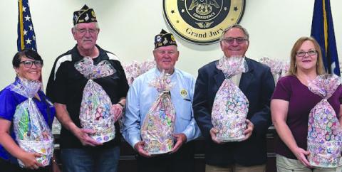 (Pictured from left to right) Rae Riley, 2nd Vice Commander Malcolm Hartman, Commander John Richardson, District Attorney Charles Ballay, &amp; Sheryl Ruiz