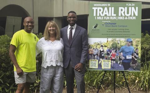 From left: Guy Davis, Vice President, Woodlands Conservancy, Katie Brasted, Executive Director, Woodlands Conservancy, Kelly Haynie, CEO, Ochsner Medical Center - West Bank Campus