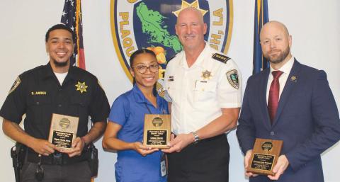 From left: Deputy Steven Abreu, Celeste Harvey, Sheri Jerry Turlich &amp; Lt. John McDaniel.