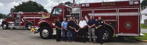 Parish President Keith Hinkley accepts Fire Truck Donation from Venture Global.