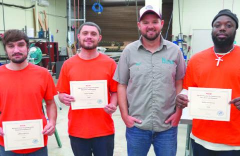 Nunez Community College recently began oering industry-based certificate training to inmates in the St. Bernard Parish and Plaquemines Parish Jails on a regular basis after oering sporadic programs in the past. Pictured, trusties from the St. Bernard Parish Jail, with Nunez Instrumentation instructor Alex Mulvaney, received their NCCER Core basic construction certificates back in November 2023.