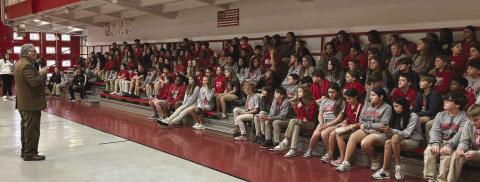 District Attorney Charles J Ballay speaking with Belle Chasse Middle School Class of 2025 as part of Project LEAD.