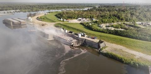 Arial drone image showing pollution of Intracoastal Waterway from Marine Coatings and Lining, LLC taken in 2025 Photo by Kerry Harris