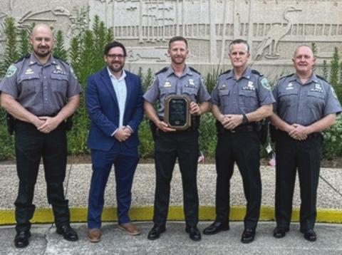 From left: Capt. Tim Fox, Louisiana Charter Boat Association President Richard Fischer, Sgt. Shea Schexnaydre, Major Jessie Savoie and Lt. Col. Clay Marques.