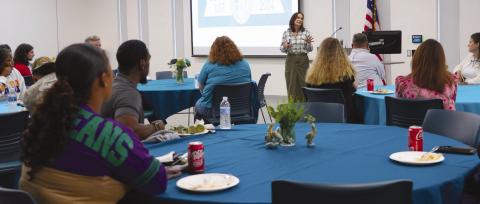 Nunez Community College in Chalmette named 230 students to its Dean’s List for the Spring 2025 semester. Those students will be treated to a Dean’s List Luncheon next semester. Pictured, Nunez Chancellor Tina Tinney congratulates Fall 2024 Dean’s List students at their luncheon in March.