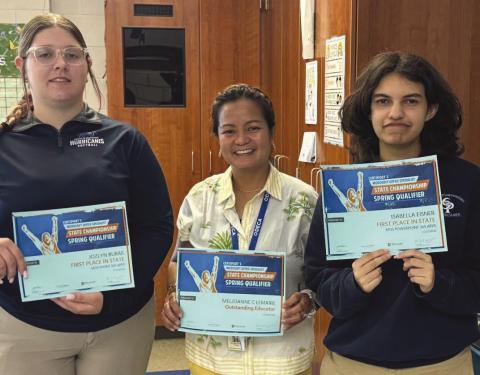 From left: Jozlyn Buras, DECA Advisor and CTE teacher MelJoanne C. Lemaire, and Isabella Eisner.