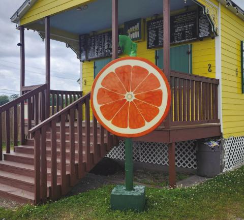 'A Slice of Plaquemines', is currently installed at Papa Joe's Snowballs in Belle Chasse. The almost 8-foot sculpture was created under the direction of Jo Hughes and lead project manager Paige Britton.