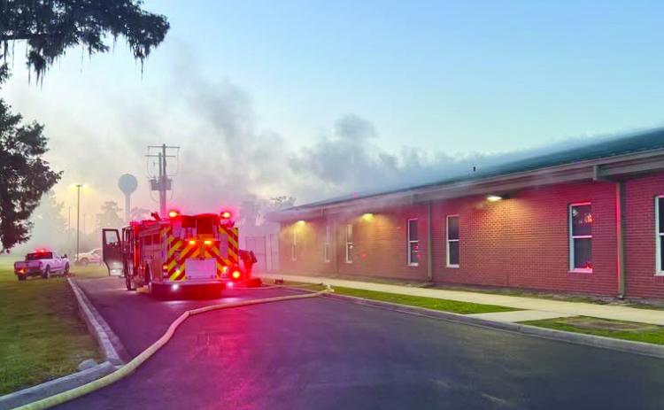Belle Chasse Elementary School was hit by a . re in the evening of September 17, causing a plume of smoke to rise from the building and leaving behind signi. cant damage to at least one room.