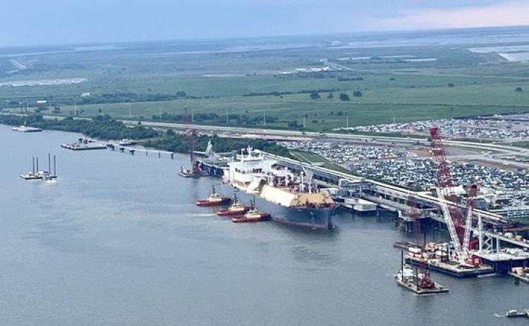 Vessel Carrying LNG Docks at Venture Global Facility