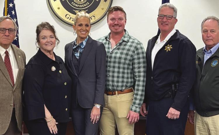 From left: District Attorney Charles J. Ballay, Clerk of Court Kim Turlich Vaughan, 1st Assistant District Attorney Sarah Ansardi Tesvich, Ante Tesvich, Chief Deputy Lon Boudreaux, and Parish President Keith Hinkley.