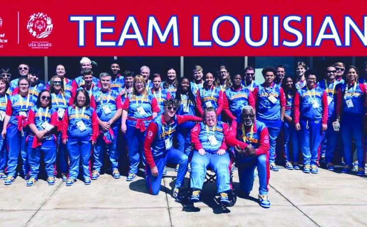 The entire Louisiana delegation featuring coaches and athletes from basketball, bocce, bowling, swimming, and track &amp; field teams. Our group was called out and recognized by fans from all over for being the best dressed from head to toe. Team Louisiana made us so proud!