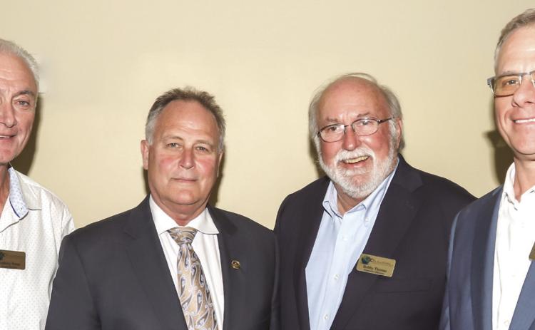Parish President Keith Hinkley presented a State of the Parish address to members of the Plaquemines Association of Business and Industry (PABI). Hinkley's remarks were positive, stating that the parish is on sound financial footing as a result of windfall sales taxes revenues with the Venture Global LNG and Belle Chasse bridge projects underway. From left are former council member Anthony Buras, Hinkley, PABI Executive Director Bob Thomas and 2024 PABI Chair Reid McLellan.