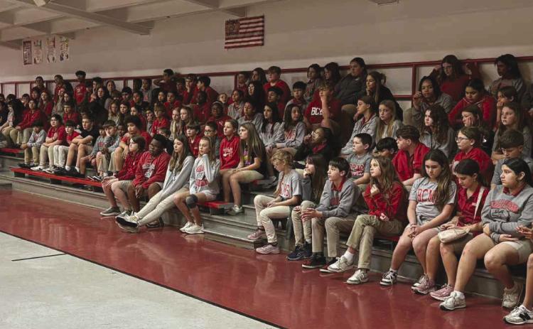 District Attorney Charles J Ballay speaking with Belle Chasse Middle School Class of 2025 as part of Project LEAD.