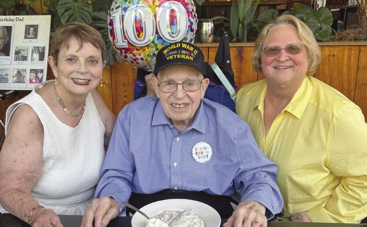 Charles and his daughters, Patricia and Shelia, celebrated his 100th Birthday at Restaurant des Familles in August.