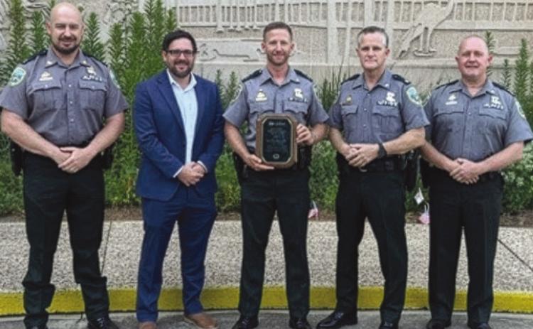 From left: Capt. Tim Fox, Louisiana Charter Boat Association President Richard Fischer, Sgt. Shea Schexnaydre, Major Jessie Savoie and Lt. Col. Clay Marques.