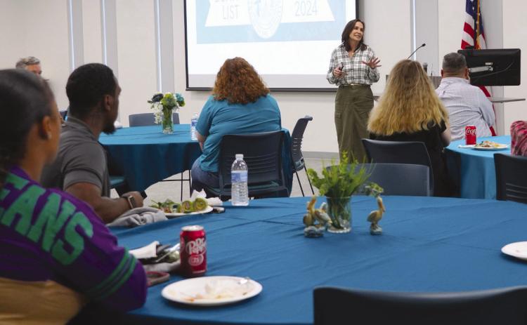 Nunez Community College in Chalmette named 230 students to its Dean’s List for the Spring 2025 semester. Those students will be treated to a Dean’s List Luncheon next semester. Pictured, Nunez Chancellor Tina Tinney congratulates Fall 2024 Dean’s List students at their luncheon in March.
