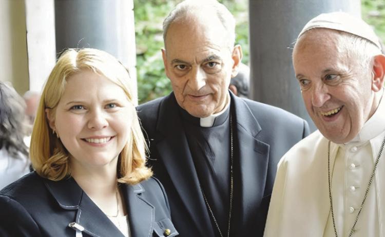 Judge Lobrano and Bishop Sorondo with Pope Francis at the First Pan-American Judges' Summit at the Pontifical Academy of Social Sciences in the Casina Pio IV in Vatican City, June 2019.