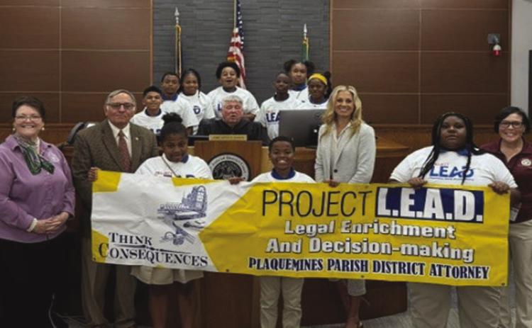 Phoenix Elementary students with Kim Turlich-Vaughn, Clerk of Court, Charles J. Ballay, District Attorney, Judge Kevin Conner, 1st Assistant District Attorney Sarah Tesvich and Rae Riley, Project L.E.A.D Coordinator.